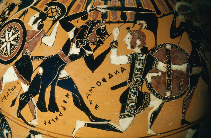 Pintor de Timiades: Hércules asesina a Andrómaca - Jarra griega período arcaico - London 1887.7-27.2