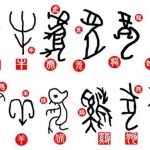 Los Signos Animales chinos en caracteres antiguos, dinastía Shang. El primero, arriba a la izquierda, es el Ratón; el ultimo, abajo a la derecha, es el Cerdo. Crédito: http://english.xm.gov.cn/study/learningchinese/201111/t20111114_434938.html