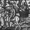 Sócrates en su canasto, Aristófanes, Las Nubes, grabado del siglo 16
